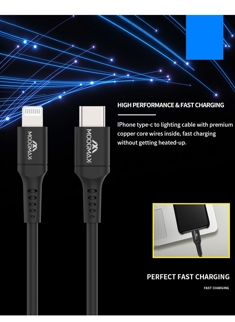 MOOGMAX - Type-c to lightning plastic charging and sync cable 1M supports fast charing certificated from Apple MFIblack from Moogmax - Image 1