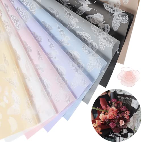 Maomoto 40 Sheet Flower Wrapping Paper with Butterflies Matte Floral Wrapping Paper translucent Waterproof Flower Bouquet Wrapping Paper Sheets Korean Style Wrapping Paper for DIY Craft Gift Wrap - Image 1
