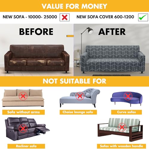 Bigkart Elastic Sofa Covers for 3 Seater Sofas | Polyster-Spandex, Stretchable, Sofa Covers for Single, Double and Triple Seater Sofas - Image 5