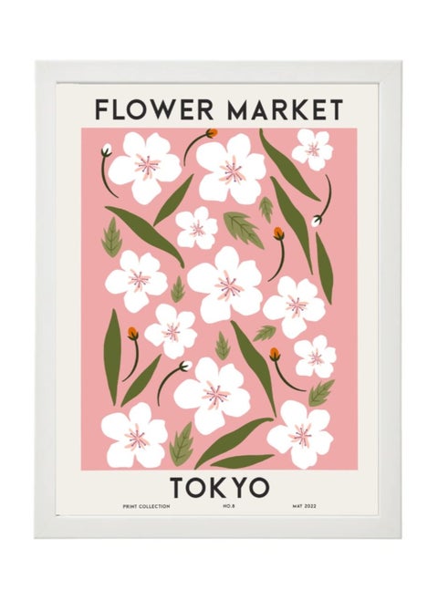 Flower Market Tokyo Colorful Botanical Art Poster with Frame 30x40cm