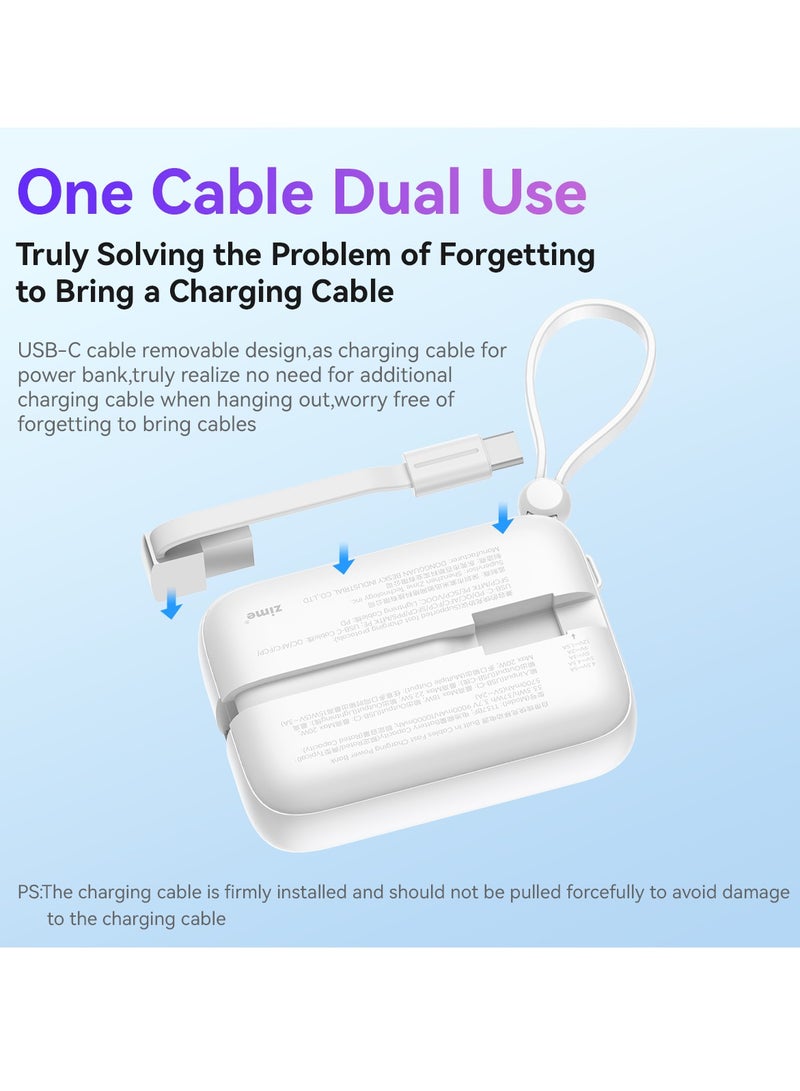 zime باور بانك زيم T137، شاحن محمول سريع الشحن بقوة 22.5 واط مع موصل مدمج وكابل USB-C، 1 USB-C، بطارية بسعة 10,000 مللي أمبير لهواتف آيفون 16/15/14/13، سامسونج، هواوي، شياومي - Image 3