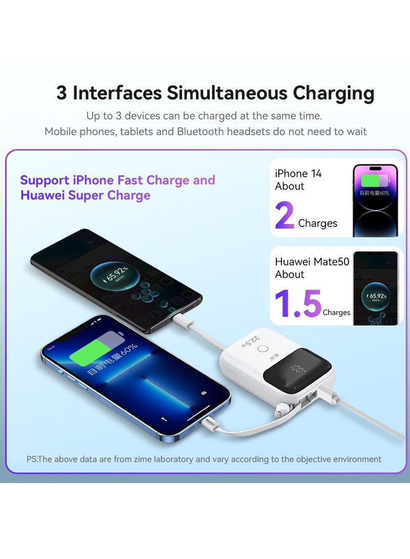 zime باور بانك زيم T137، شاحن محمول سريع الشحن بقوة 22.5 واط مع موصل مدمج وكابل USB-C، 1 USB-C، بطارية بسعة 10,000 مللي أمبير لهواتف آيفون 16/15/14/13، سامسونج، هواوي، شياومي - Image 4