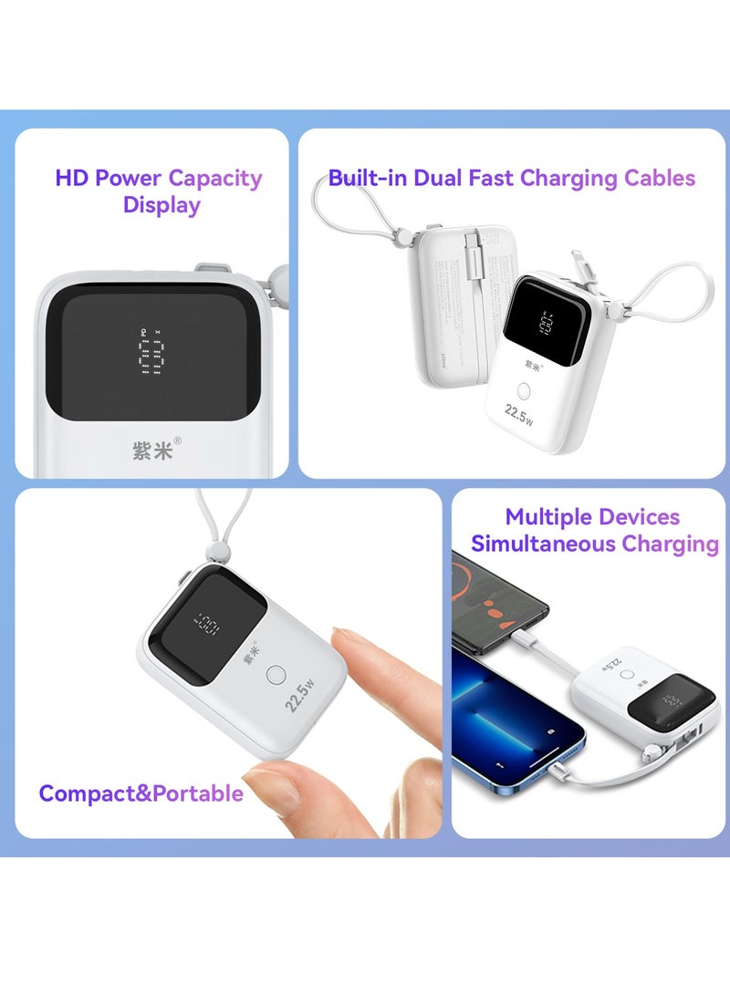 zime باور بانك زيم T137، شاحن محمول سريع الشحن بقوة 22.5 واط مع موصل مدمج وكابل USB-C، 1 USB-C، بطارية بسعة 10,000 مللي أمبير لهواتف آيفون 16/15/14/13، سامسونج، هواوي، شياومي - Image 5