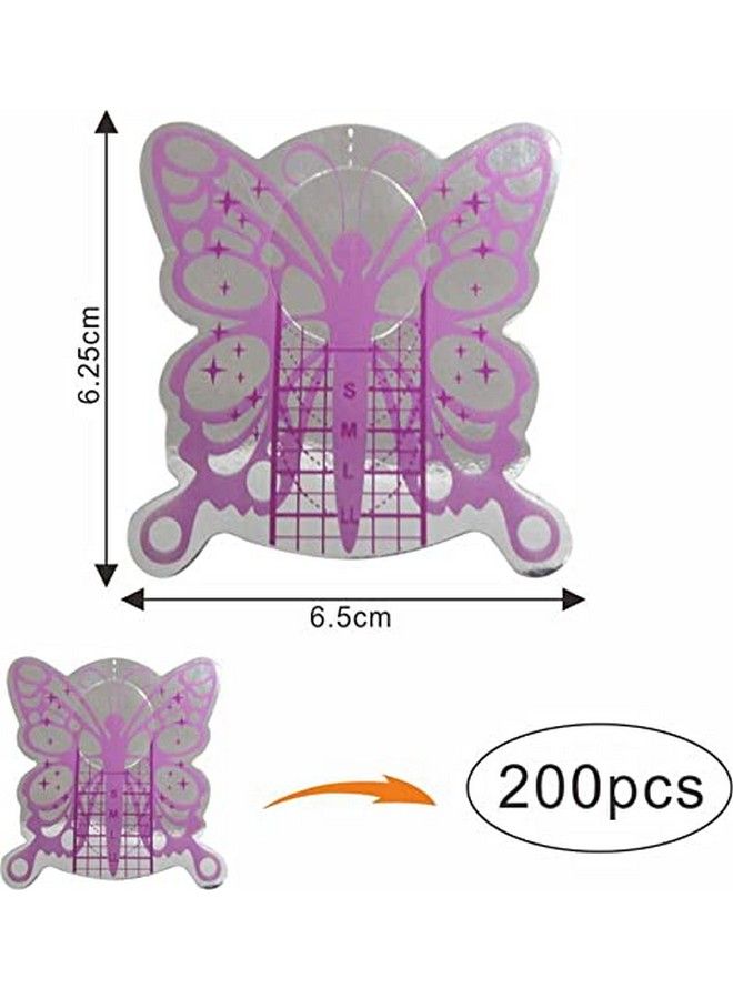 VNC 200Pcs Nail Form Pruple Bufferfly Shape Nail Art Guide Form Acrylic Tips Uv Gel Extension Stickers Guide Stencil Manicure Tools For Nail Polish Guide Sticker - Image 3