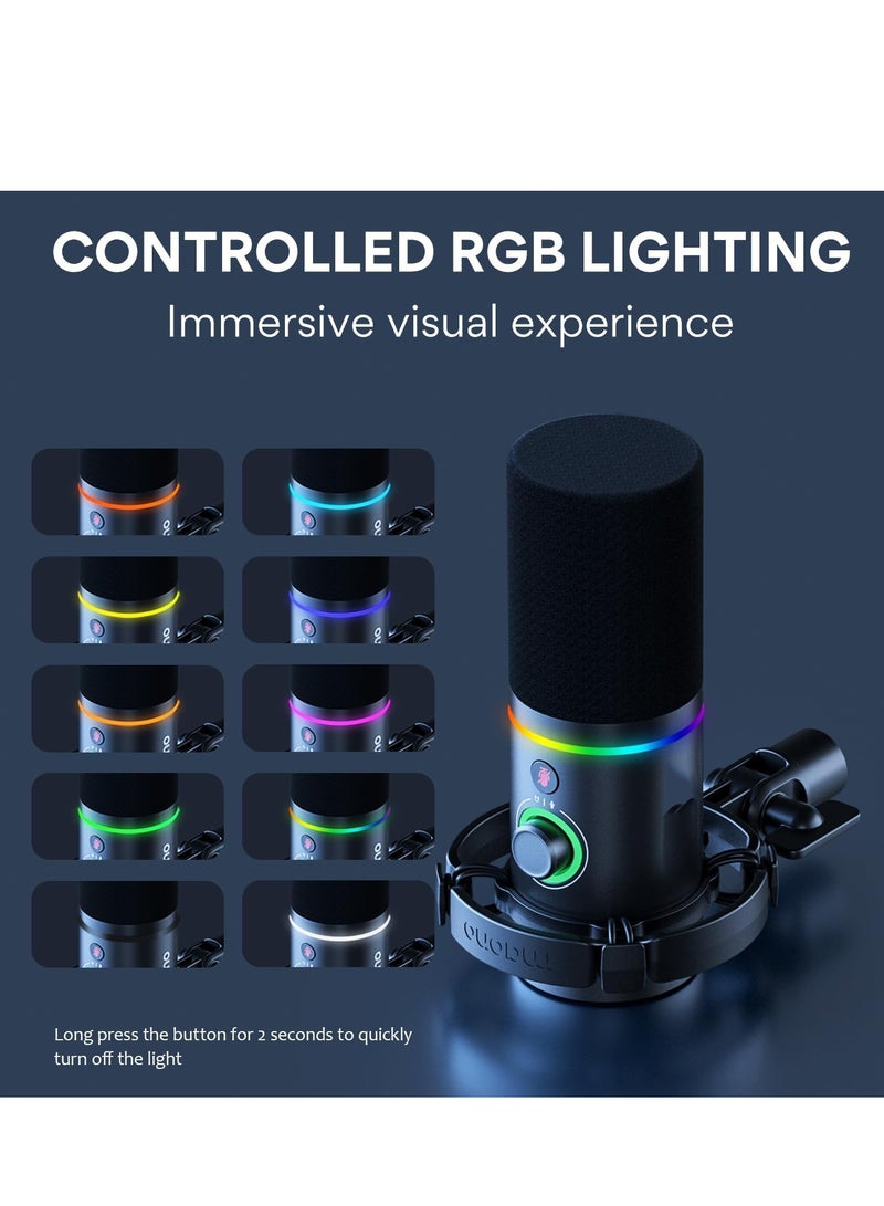 KASTWAVE XLR/USB Dynamic Microphone Kit, Gaming Microphone Set, RGB Podcast Mic with Software for Streaming, Gaming, Recording, Voice-Over, Metal Microphone with Mute, Headphone Jack, and so (Black) - Image 2