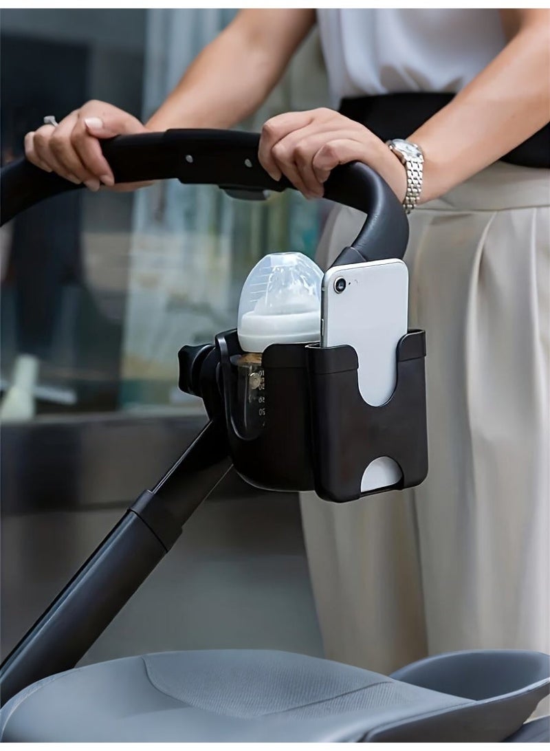سِيمِير حامل أكواب لعربة الأطفال، حامل أكواب عالمي 2 في 1 لعربة الأطفال مع حامل هاتف - سهل التركيب، مثالي لعربات الأطفال والمشايات، لعربات الأطفال وعربات الدفع والكراسي المتحركة والدراجات وغيرها،  إكسسوارات عربات الأطفال، حامل بلاستيكي متين، منظم عربة الأطفال - Image 1