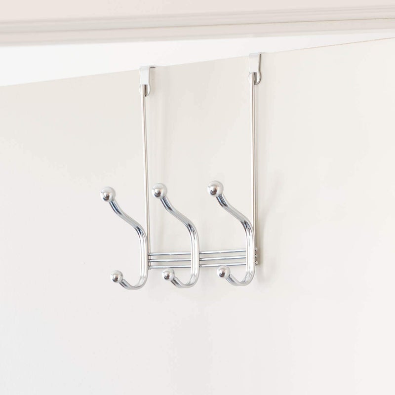InterDesign 53070 Chrome Finish York Lyra 6 Hook Over The Door Rack - Image 3