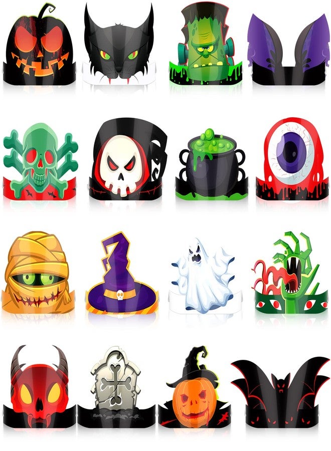 ووانجر عصابة رأس لحفلات الهالوين من Woanger مكونة من 32 قطعة مع خيوط قابلة للتمدد وغطاء رأس على شكل تاج قرع شبح قابل للتعديل للأطفال وقبعات ورقية وزينة عصابة رأس الهالوين مستلزمات الحفلات التنكرية - Image 1