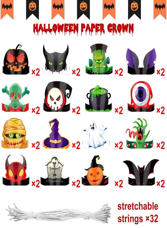 ووانجر عصابة رأس لحفلات الهالوين من Woanger مكونة من 32 قطعة مع خيوط قابلة للتمدد وغطاء رأس على شكل تاج قرع شبح قابل للتعديل للأطفال وقبعات ورقية وزينة عصابة رأس الهالوين مستلزمات الحفلات التنكرية - Image 3
