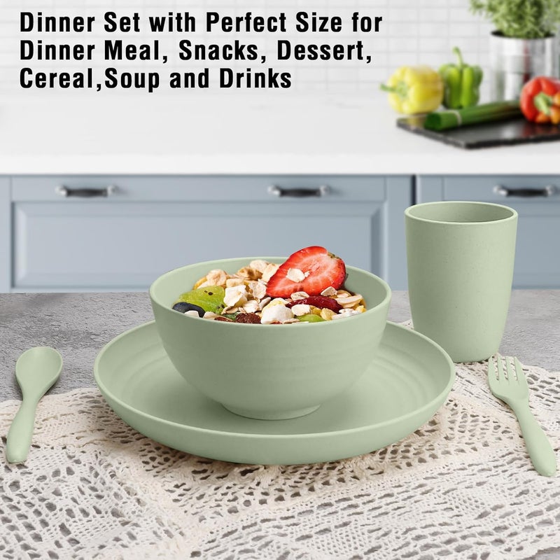 shopwithgreen مجموعة أطباق عشاء من قش القمح من لـ 4 أشخاص، 20 قطعة من الأطباق والأوعية غير القابلة للكسر، مجموعة أطباق عشاء قابلة لإعادة الاستخدام، أوعية، أكواب، أطباق للتخييم، المطبخ، المركبات الترفيهية، السكن الجامعي، آمنة للاستخدام في غسالة الأطباق والميكروويف - Image 3