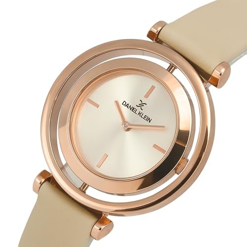 Daniel Klein Analog Round Dial Rose Gold Case Beige Leather Strap Water-Resistant Wrist Watch for Women Girls, Ladies DK11430-4 - Image 3