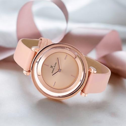 Daniel Klein Analog Round Dial Rose Gold Case Beige Leather Strap Water-Resistant Wrist Watch for Women Girls, Ladies DK11430-4 - Image 2