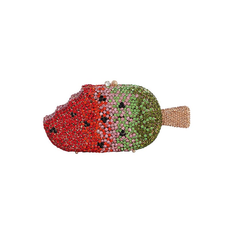 Tngan Women Ice Cream Shaped Evening Clutch Glitter Full Rhinestones Bag Girl Summer Dress Shoulder Bag Watermelon