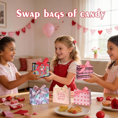 Nimbbex 24 Pack Small Valentine Gift Bags With Ribbons, 4.5" X 4" X 2" Mini Valentines Bags for Class, Weddings, Holidays, and Parties - Image 5