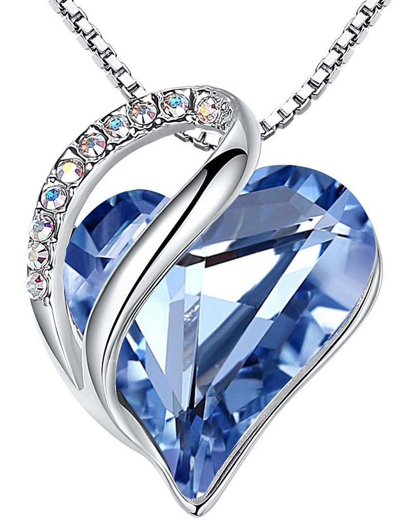 Leafael Necklaces for Women, Infinity Love Birthstone Heart Pendant with Light Sapphire Blue Crystal for March December, Birthday Jewelry Gifts for Her, Mom, and Wife, Silver Plated, 18 + 2 inch Chain - Image 1
