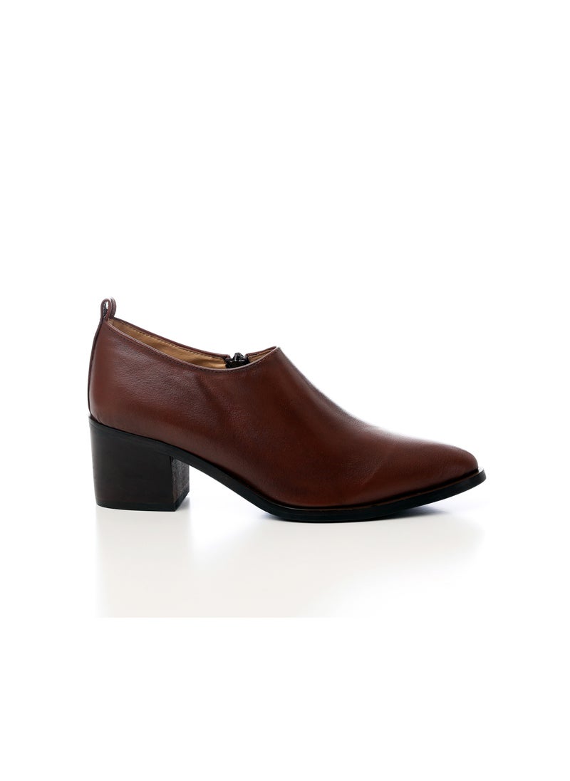 Mr.joe Oval  Leather Mid Heels Pumps For Women Brown 3997  - Image 1
