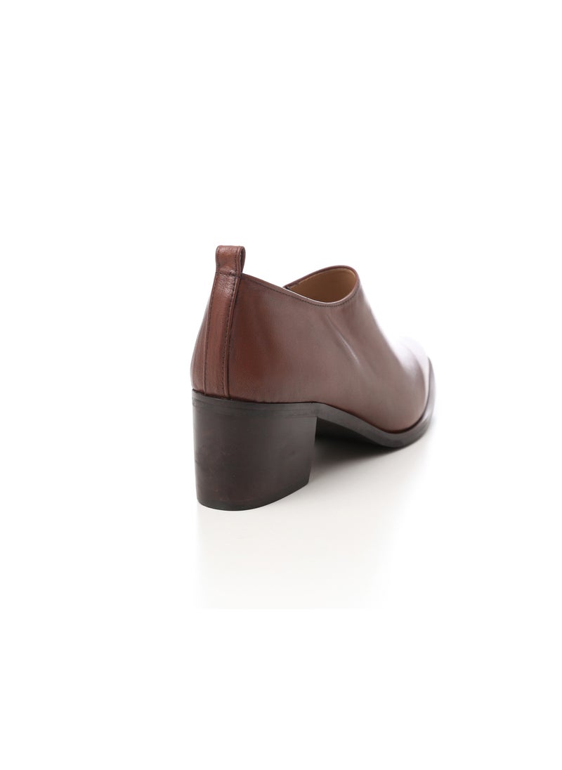 Mr.joe Oval  Leather Mid Heels Pumps For Women Brown 3997  - Image 4