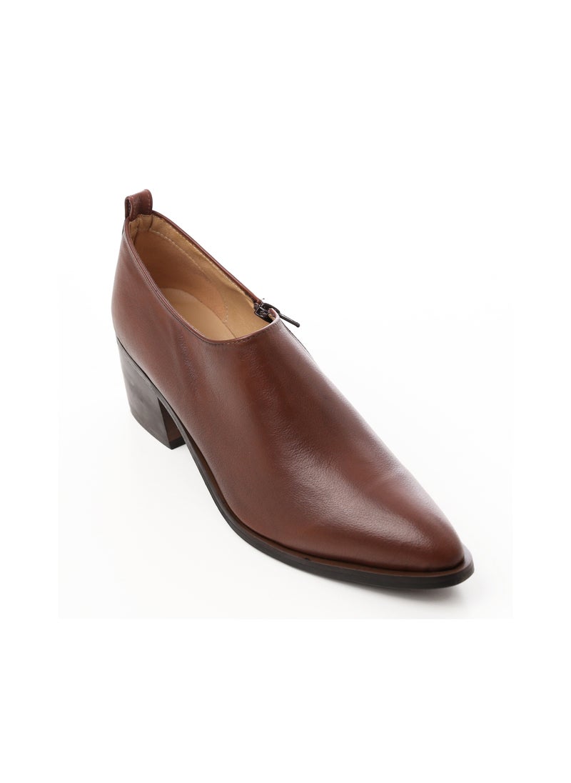 Mr.joe Oval  Leather Mid Heels Pumps For Women Brown 3997  - Image 3