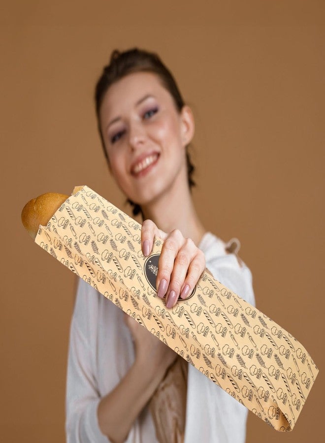 ZENFUN 100 Pack Baguette Paper Bags, Kraft Long Bread Bag with 100 Seal stickers, French Breads Loaf Packing Bags, 19"x4"x1.5" Long Bread Bakery Storage Bag for Coffee shop, Restaurant - Image 3
