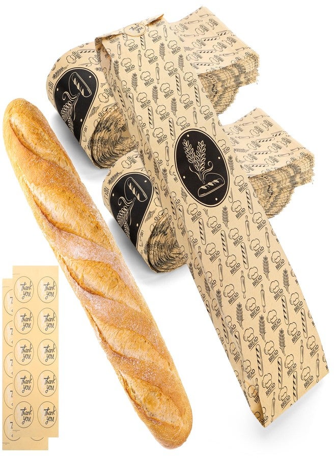 ZENFUN 100 Pack Baguette Paper Bags, Kraft Long Bread Bag with 100 Seal stickers, French Breads Loaf Packing Bags, 19"x4"x1.5" Long Bread Bakery Storage Bag for Coffee shop, Restaurant - Image 1