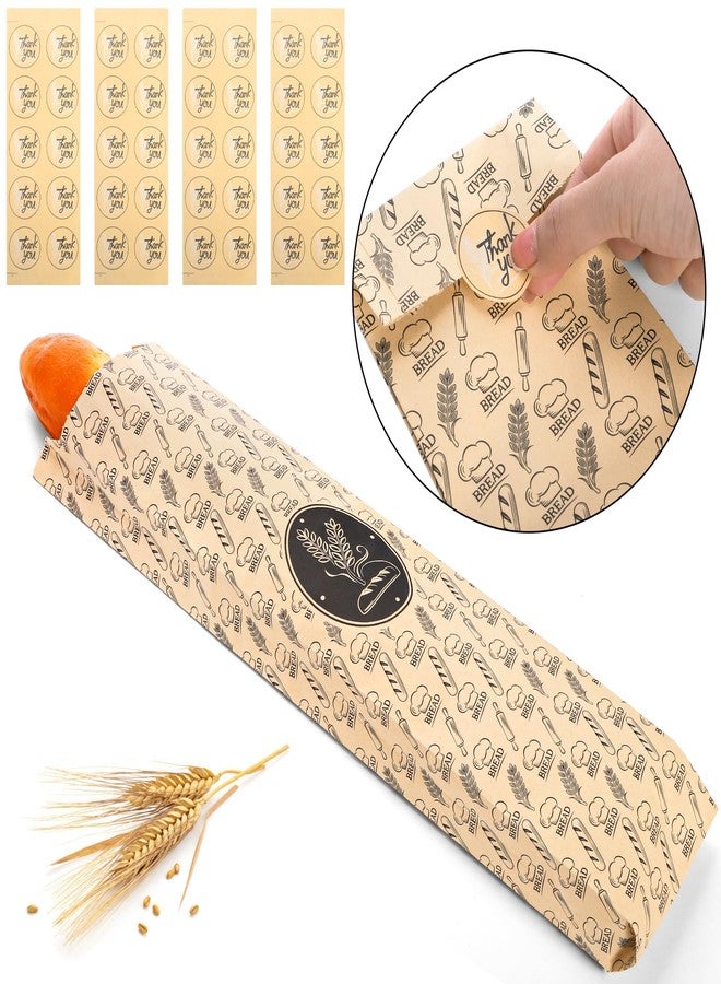 ZENFUN 100 Pack Baguette Paper Bags, Kraft Long Bread Bag with 100 Seal stickers, French Breads Loaf Packing Bags, 19"x4"x1.5" Long Bread Bakery Storage Bag for Coffee shop, Restaurant - Image 4