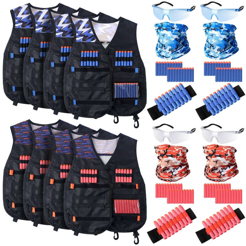 Sosation 12 Sets Tactical Vest Compatible with Nerf Party Favor Accessories, Face Mask Wrist Ammo Holder Toy Gift Supplies (Orange and Blue) - Image 1