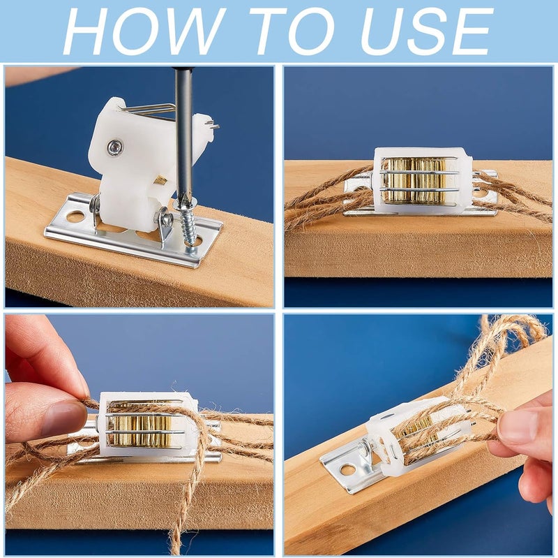 Jetec 4 Pieces White Roman Shade Cord Lock Dual Brass Wheels Stainless Steel Bracket Swivel Type Hold up to 3 Cords Austrian Shade Window Blind Lock for Pleated Shades Woven Wood Shades Bamboo Blinds - Image 3