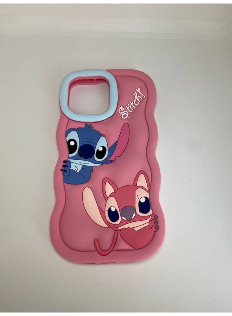 3D Cartoon Case for iPhone 14 Pro Max / 15 Pro Max, All-Round Protection, Anti-Slip Cover (Stitch Pink) - Image 2
