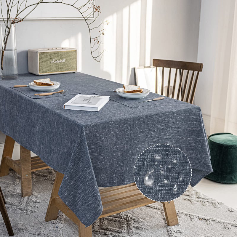 JSFLY Waterproof Cotton Linen Tablecloths Square Dining Table Cloth Wipe Clean Indoor  Outdoor Table Cover for Buffet Party and Banquets Wrinkle Resistant54x54 Navy