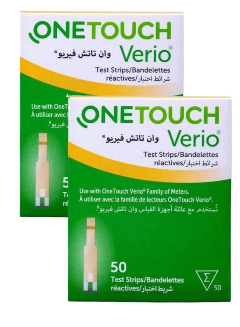 ون تاتش شرائط اختبار قياس السكر OneTouch Verio - عبوتين (كل عبوة تحتوي على 50 شريط)