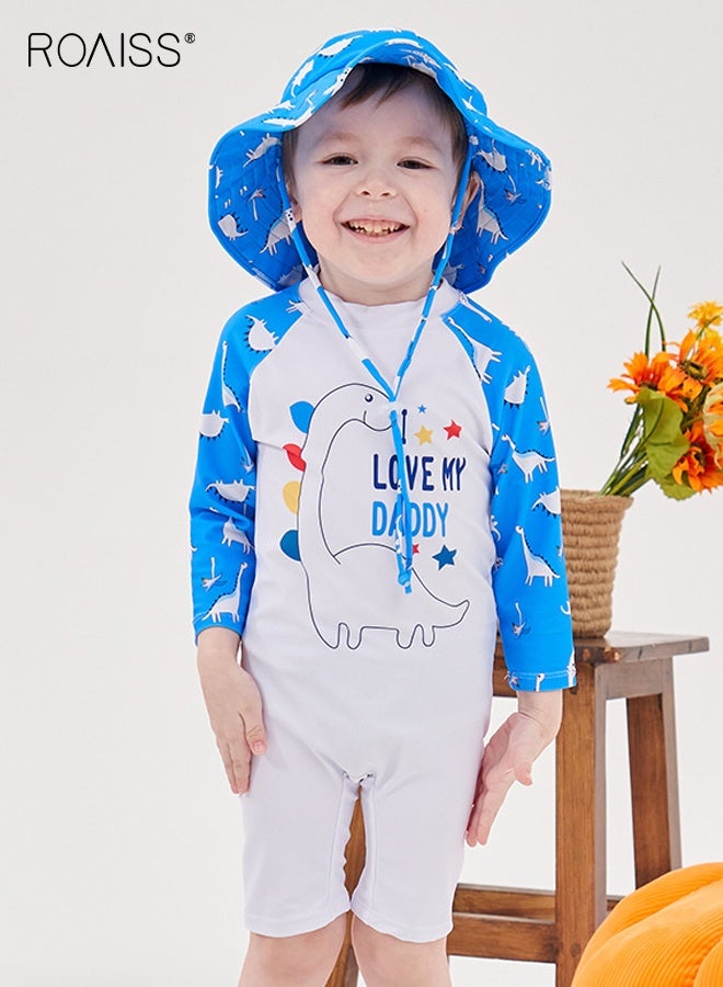 roaiss Boys Stylish Swimsuit, Toddlers One Piece Swimwear with Back Zipper, Quick-drying Rash Guard Surfing Suit with Adorable Patterns(Without Hat)  - Image 2
