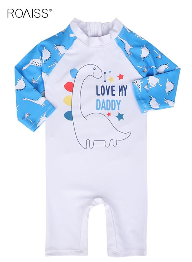 رويس ملابس سباحة للأولاد من قطعة واحدة بنقشة كرتونية، ملابس سباحة بأكمام طويلة وسحاب خلفي، ملابس سباحة ملائمة للبشرة ومقاومة لأشعة الشمس للأولاد الصغار، مناسبة للسباحة والشاطئ وركوب الأمواج - Image 3