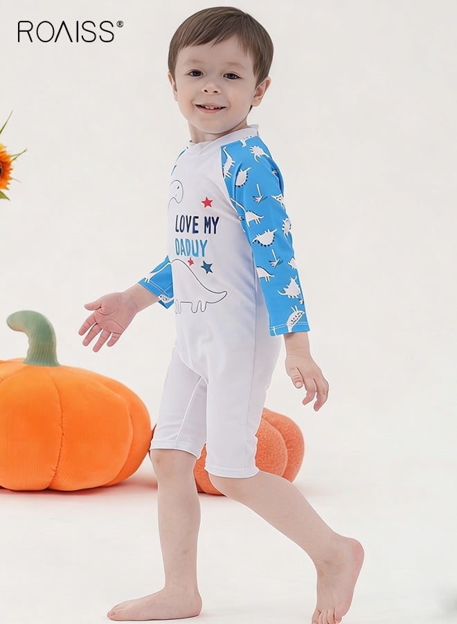 رويس ملابس سباحة للأولاد من قطعة واحدة بنقشة كرتونية، ملابس سباحة بأكمام طويلة وسحاب خلفي، ملابس سباحة ملائمة للبشرة ومقاومة لأشعة الشمس للأولاد الصغار، مناسبة للسباحة والشاطئ وركوب الأمواج - Image 2