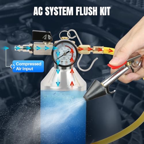 YUANRI AC Flush Kit Home AC Flush Tool Automotive AC Flush Kit House AC Flushing Kit 1L Stainless Steel Bottle R134A R12 R22 R404 R410A Air Conditioner System Flush Canister Kit Clean Tool Set - Image 3