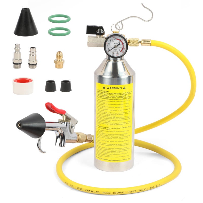 YUANRI AC Flush Kit Home AC Flush Tool Automotive AC Flush Kit House AC Flushing Kit 1L Stainless Steel Bottle R134A R12 R22 R404 R410A Air Conditioner System Flush Canister Kit Clean Tool Set - Image 2