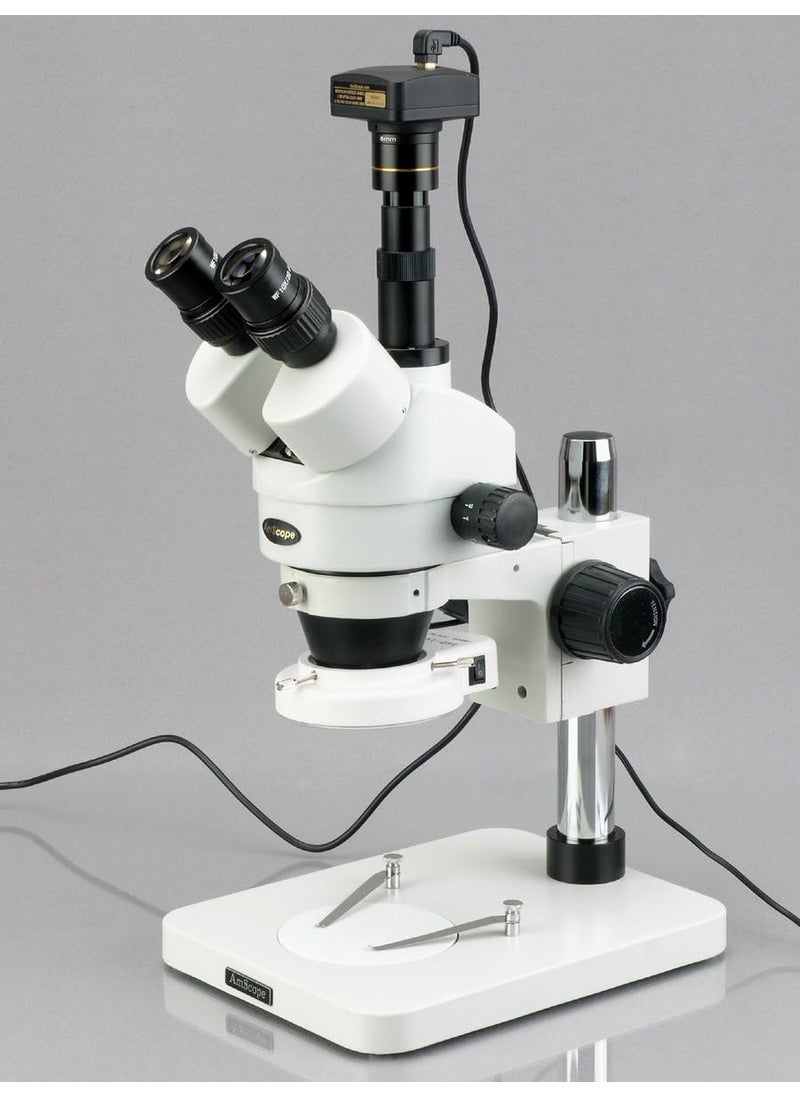 AmScope AmScope SM1TSZZ144SM Digital Professional Trinocular Stereo Zoom Microscope WH10x and WH20x Eyepieces 35X180X Magnification 07X45X Zoom Objective 144Bulb LED Ring Light Pillar Stand 110V240V Includes 05X and 20X Barlow Lenses and 13MP Camera with Reduction Lens and Software  - Image 5