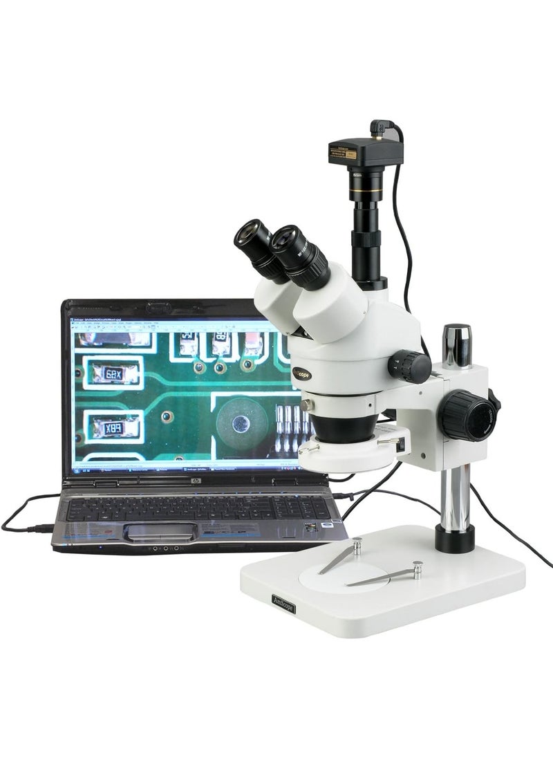 AmScope AmScope SM1TSZZ144SM Digital Professional Trinocular Stereo Zoom Microscope WH10x and WH20x Eyepieces 35X180X Magnification 07X45X Zoom Objective 144Bulb LED Ring Light Pillar Stand 110V240V Includes 05X and 20X Barlow Lenses and 13MP Camera with Reduction Lens and Software  - Image 2