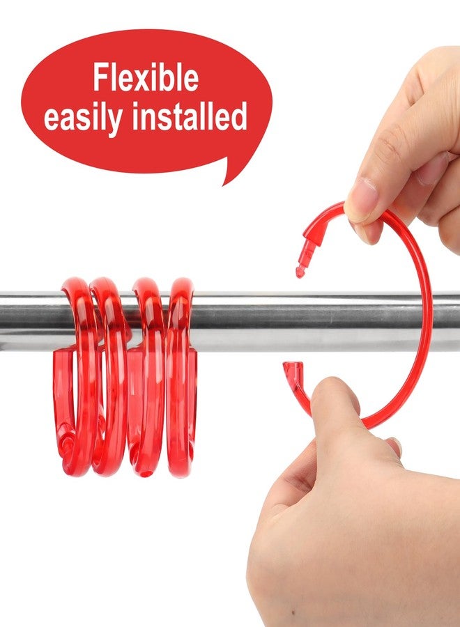 Qulable Shower Curtain Rings-12 Pack- Plastic Shower Curtain Hooks O-Shaped Rings Hook Glide Easily on Bathroom Shower Rod(Red) - Image 3