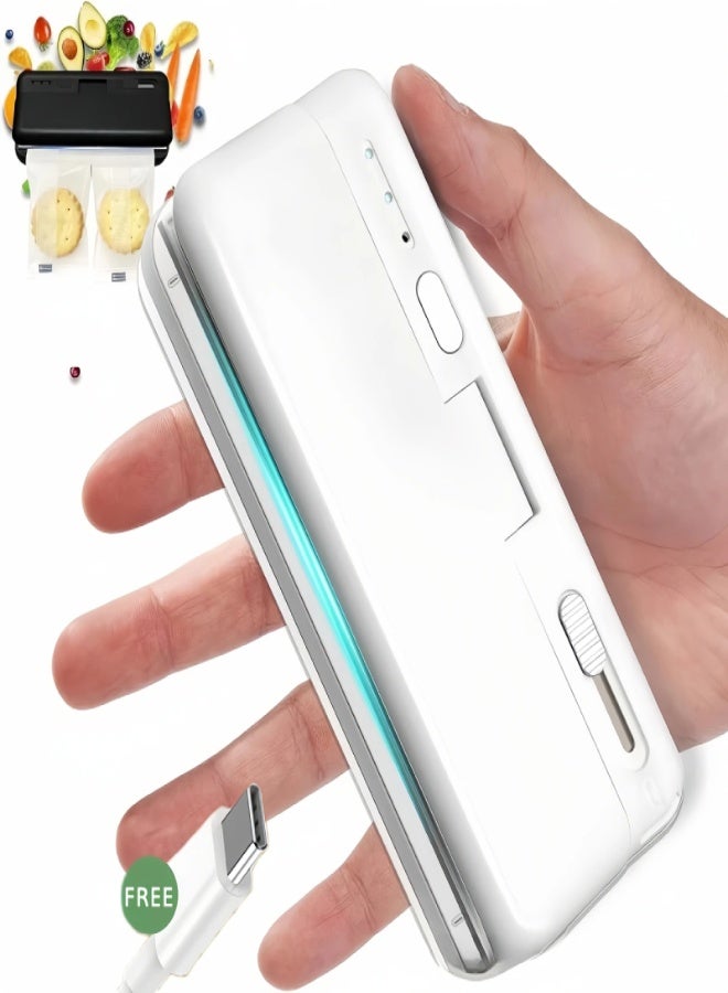 AROAQ Mini Bag Sealer, Heat Sealer, Quick Heat Sealing Mini Chip Bag Sealer Handheld with Cutter/3 Gears/ Heating Strip Rechargeable Bag Resealer for Plastic Bags Mylar Bags Food Storage-White - Image 1