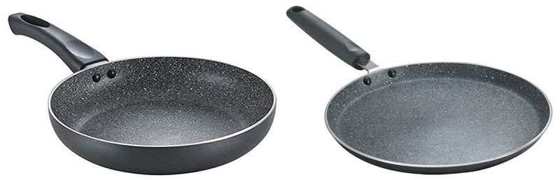 Prestige Omega Deluxe Nonstick Granite Dosa Tawa, 300mm (Black) & Omega Deluxe Aluminium Granite Fry Pan, 200mm (Omelette Pan), Black - Image 1