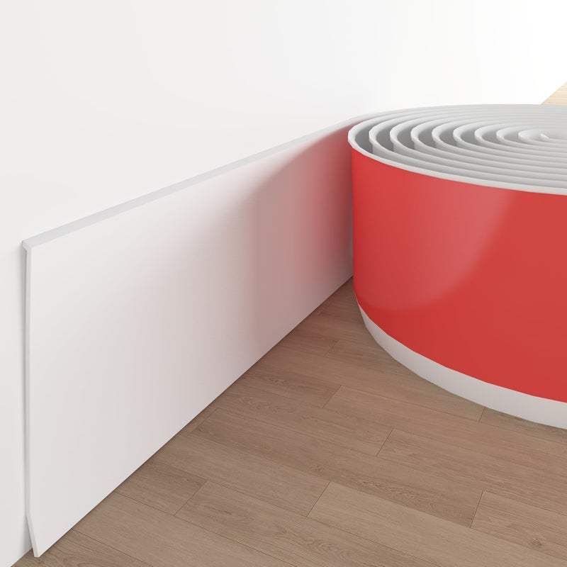 Tridotpul Vinyl Wall Base Baseboard Molding Trim 4" Flexible Self Adhesive Rubber Wall Base Moulding Trim Peel and Stick Design(20Ft, White) - Image 1