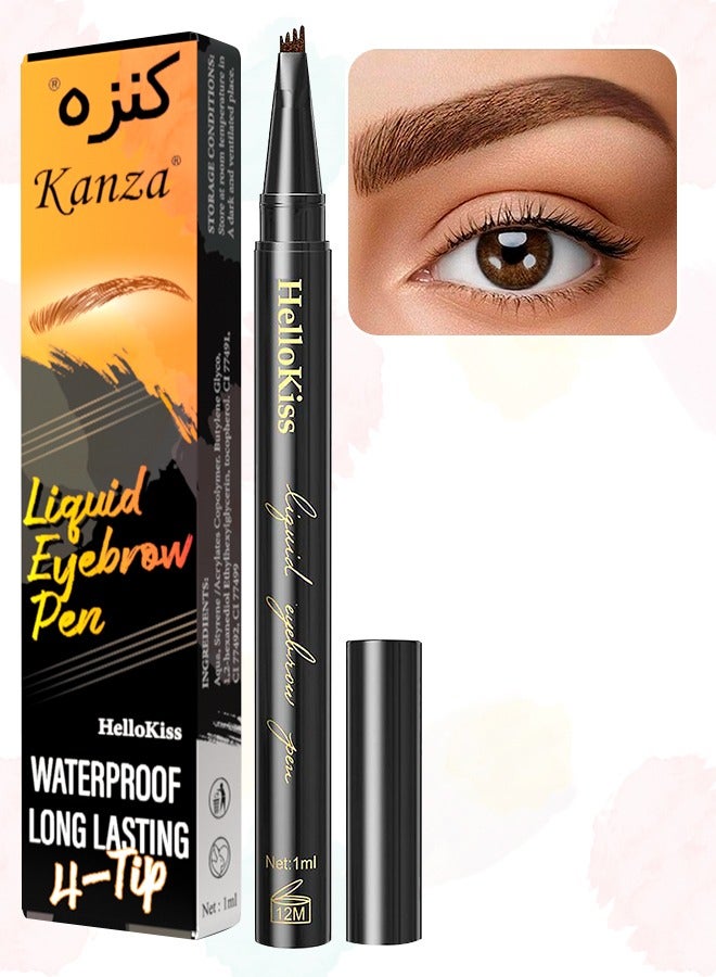 Liquid Eyebrow Pencil Light Brown Waterproof Long Lasting Brow Pencil with 4 Tip Microblade Eyebrow Pen Long-Lasting 4 Fork Liquid Smudge Proof Eyebrow Pencil Natural Eye Brow Pencil 01