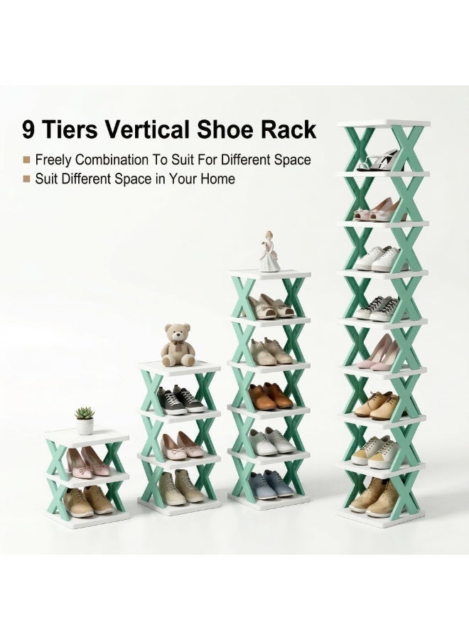 CKIKH This 9-tier vertical foldable shoe rack saves space and keeps things tidy. It's suitable for various settings including entryways, wardrobes, and bedrooms. Lightweight, sturdy, and won't wobble, it supports free stacking and combination. - Image 2