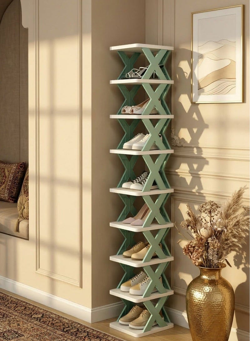 CKIKH This 9-tier vertical foldable shoe rack saves space and keeps things tidy. It's suitable for various settings including entryways, wardrobes, and bedrooms. Lightweight, sturdy, and won't wobble, it supports free stacking and combination. - Image 4