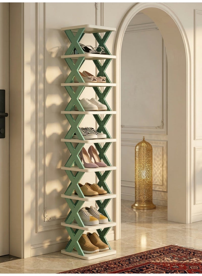 CKIKH This 9-tier vertical foldable shoe rack saves space and keeps things tidy. It's suitable for various settings including entryways, wardrobes, and bedrooms. Lightweight, sturdy, and won't wobble, it supports free stacking and combination. - Image 3