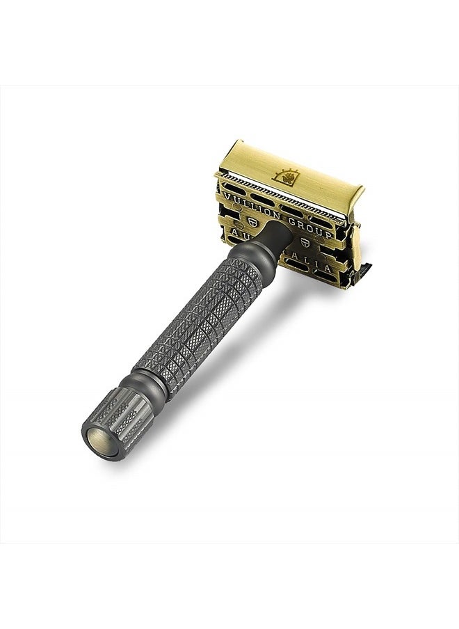 Double Edge Safety Razor by VIKINGS BLADE, Fat & Short Handle with Luxury Case. Twist to Open, Heavy Duty, Reduces Razor Burn, Smooth, Close, Clean Shave (Model: The Chieftain “5 BC”)