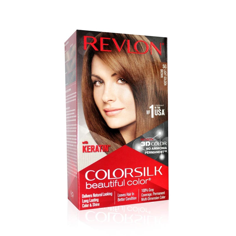 Revlon ColorSilk Permanent Hair Color For Women Salon Perfect Hair Colour at Home with 100 Grey Coverage ProKeratin No Ammonia Up to 8 Weeks of Colour Shade Light Golden Brown 5GPack of 1 - Image 1