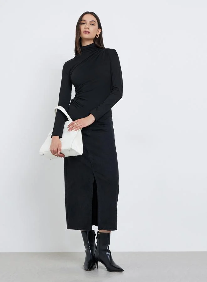 Take Two Take Two Black Ruching Detail Long Sleeve Top