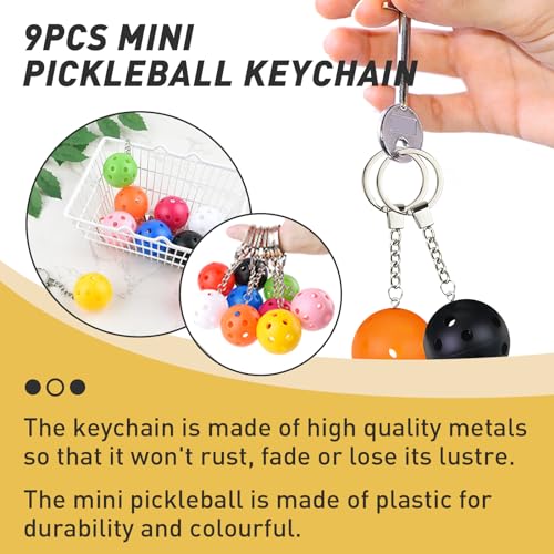 Iffitya 9PCS Pickleball Keychains - Mini Pickleball Ornaments Gift for Pickleball Lovers Pickleball Keychain with 9 Colors - Perfect Pickleball Gifts - Image 2