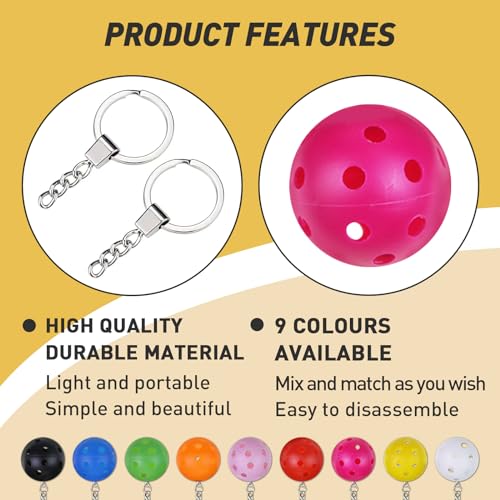 Iffitya 9PCS Pickleball Keychains - Mini Pickleball Ornaments Gift for Pickleball Lovers Pickleball Keychain with 9 Colors - Perfect Pickleball Gifts - Image 4